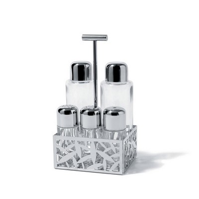 Alessi-CACTUS! Set for oil, vinegar, salt, pepper and spices in 18/10 stainless steel